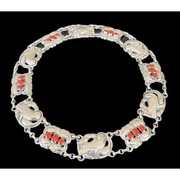 Georg Jensen Denmark Sterling Silver Coral Dove Bird Panel Links Necklace No. 17 - Picture 1 of 10